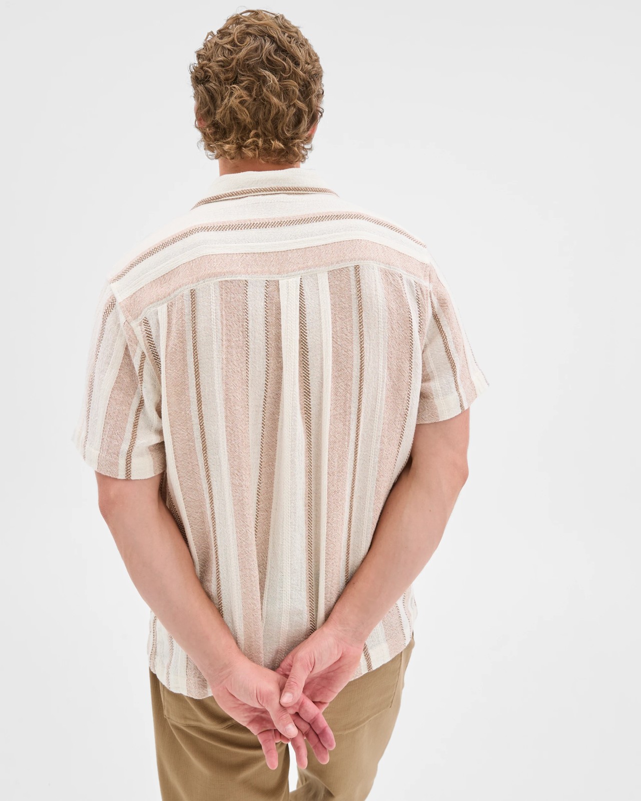 Textured Stripe Short Sleeve Shirt - Brown Stripe 6 of 6