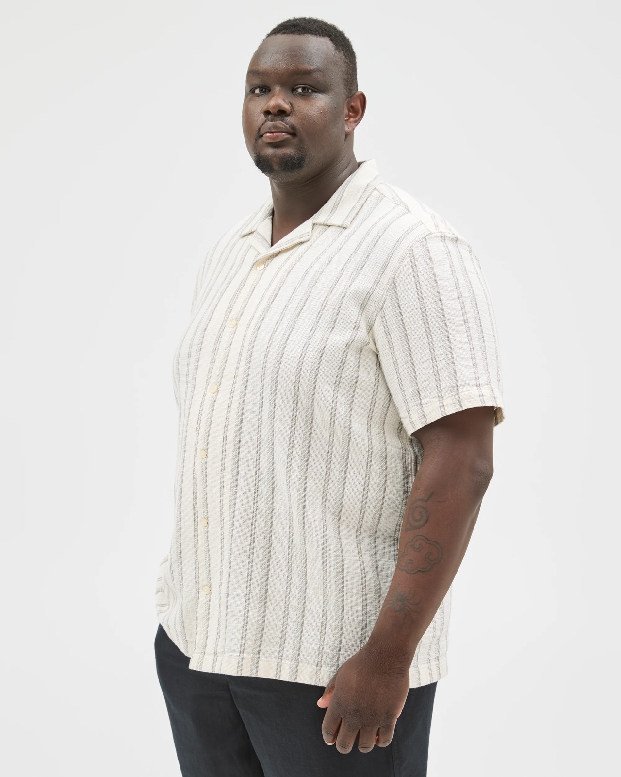 Plus Size Australian Cotton Short Sleeve Textured Stripe Shirt - Forest Fog 4 of 6
