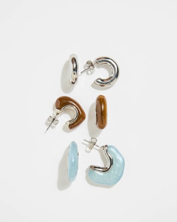 3 Pack Chunky Resin Hoop Earrings