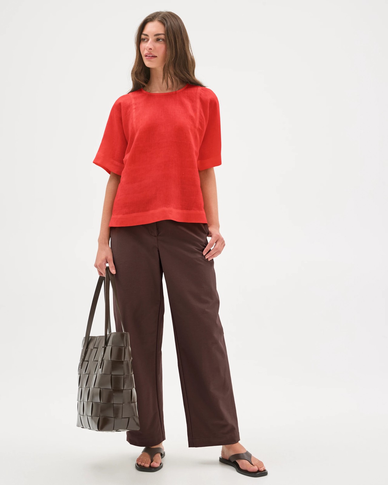 Petites European Linen Woven Top - Warm Terracotta 2 of 5