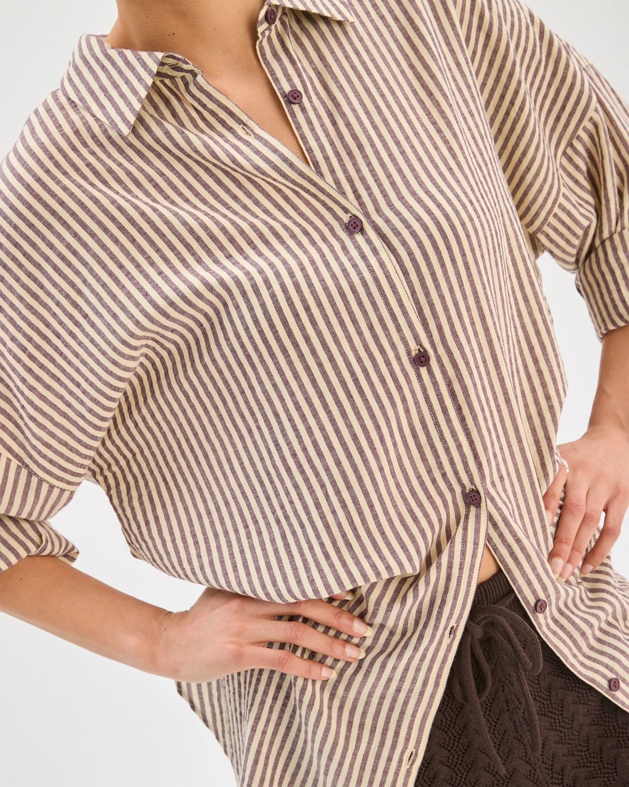 Resort Cotton Blend Swim Overshirt - Cream Purple Stripe 4 of 5