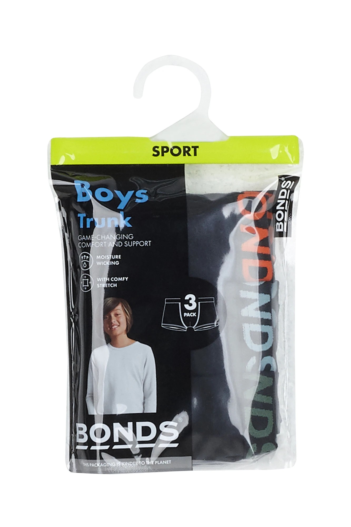 3 Pack Bonds Boys Sports Trunks - Black