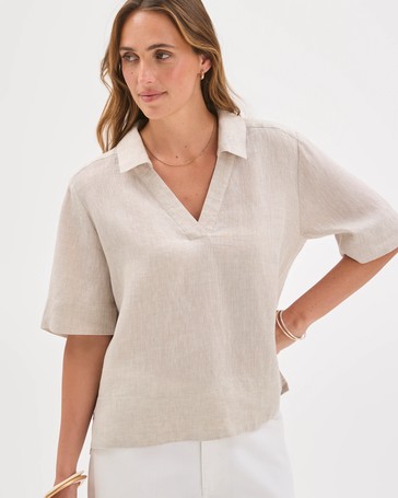 European Linen Short Sleeve A-Line Popover Shirt