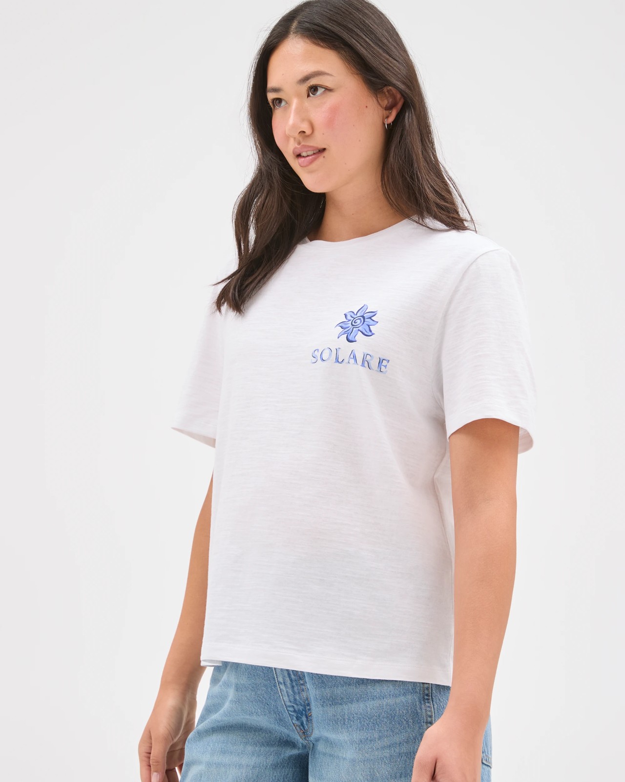Australian Cotton Step Hem Boxy Crop T-Shirt - Solare White 5 of 5