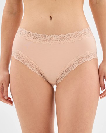Womens Modal and Lace Midi Briefs 2 Pack