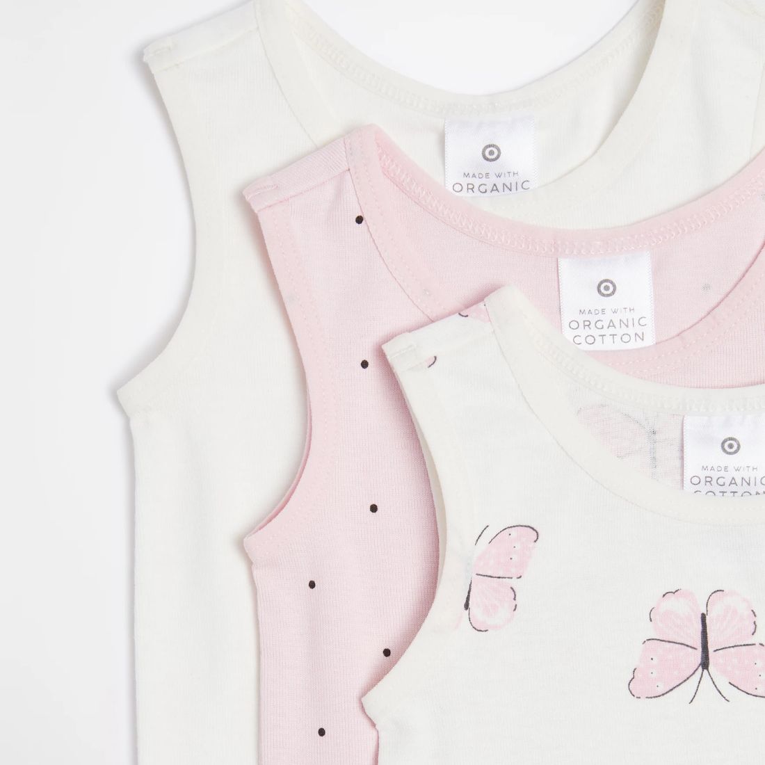 Baby Organic Cotton Vests 3 Pack - Butterflies | Target Australia