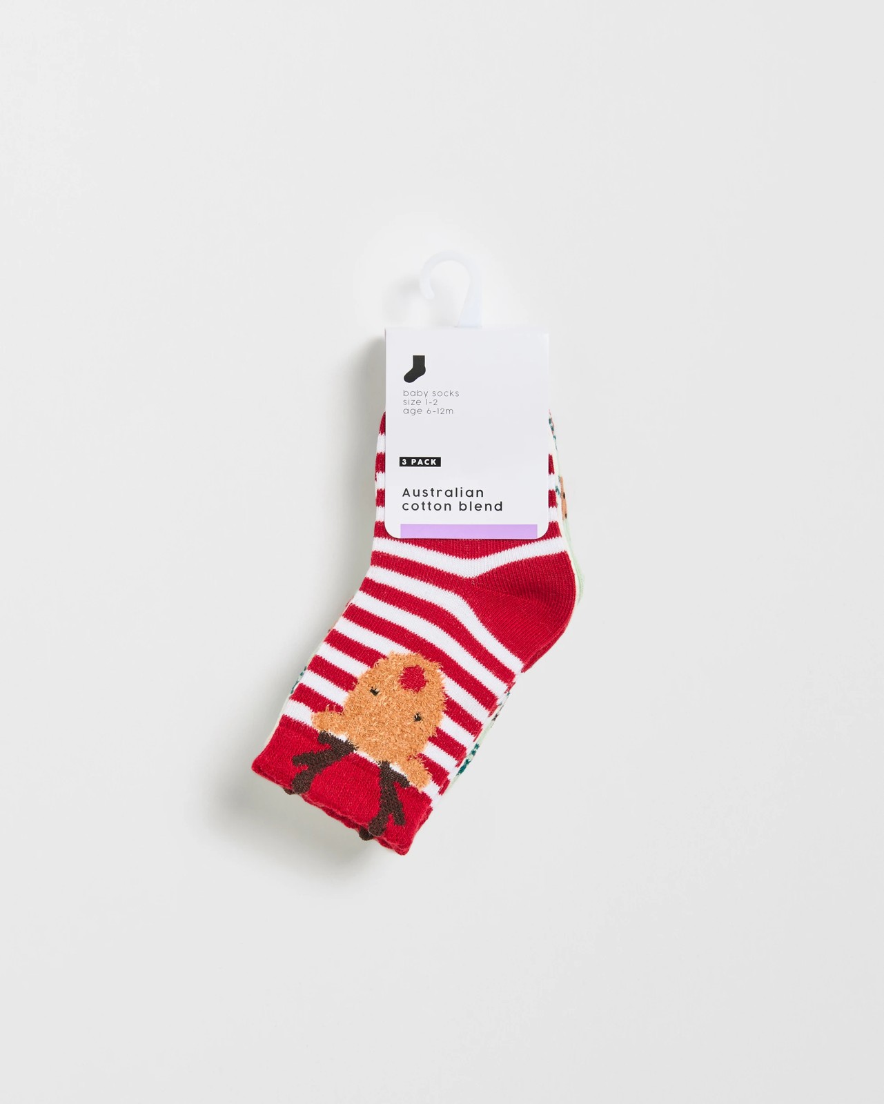 Baby Cotton Rich 3 Pack Christmas Crew Socks - Reindeer 2 of 3
