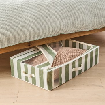 Anko Linen Look Underbed Collapsible Box - Green Stripe