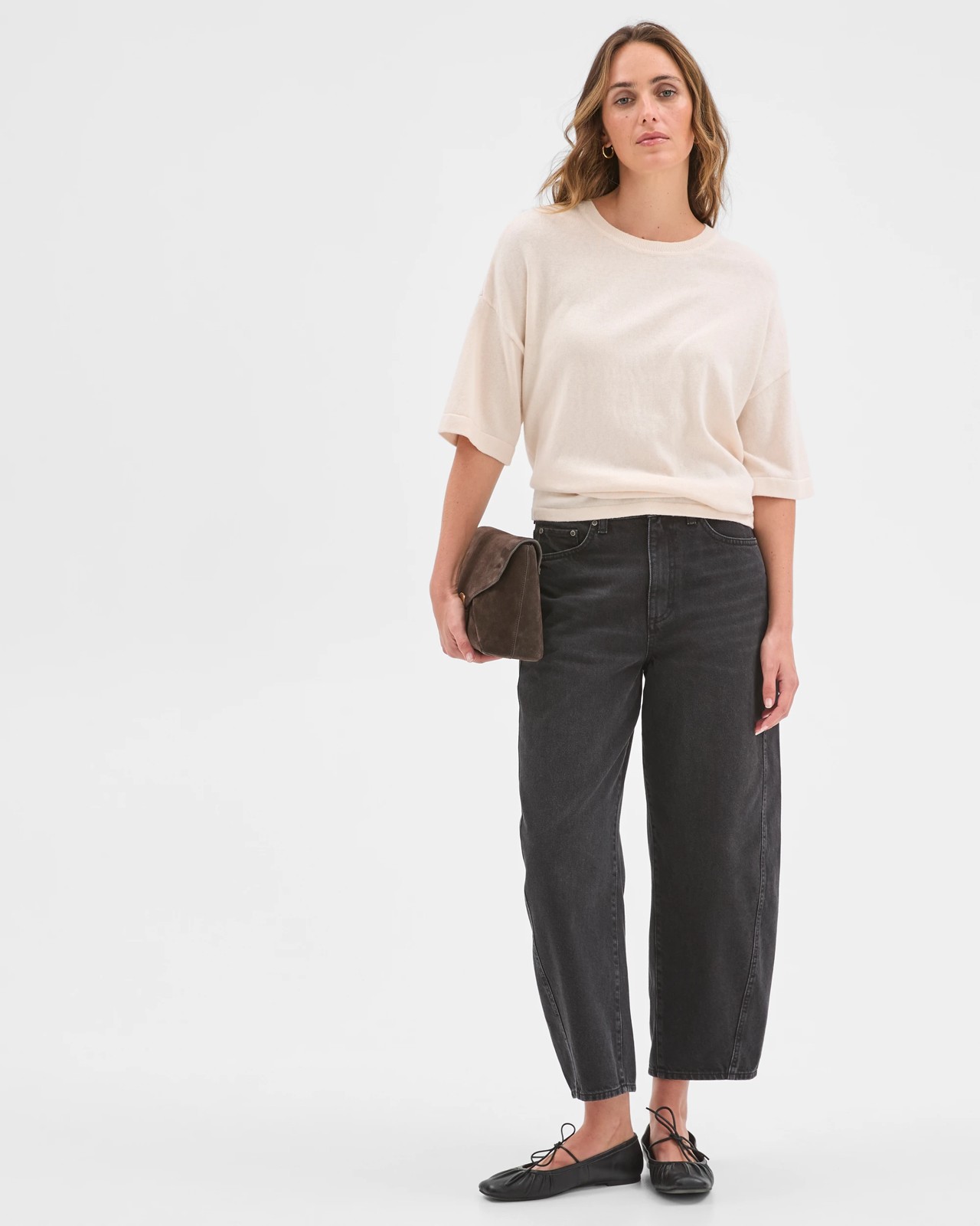 Australian Cotton Blend Oversized Crew Neck T-Shirt - Pearl 3 of 6