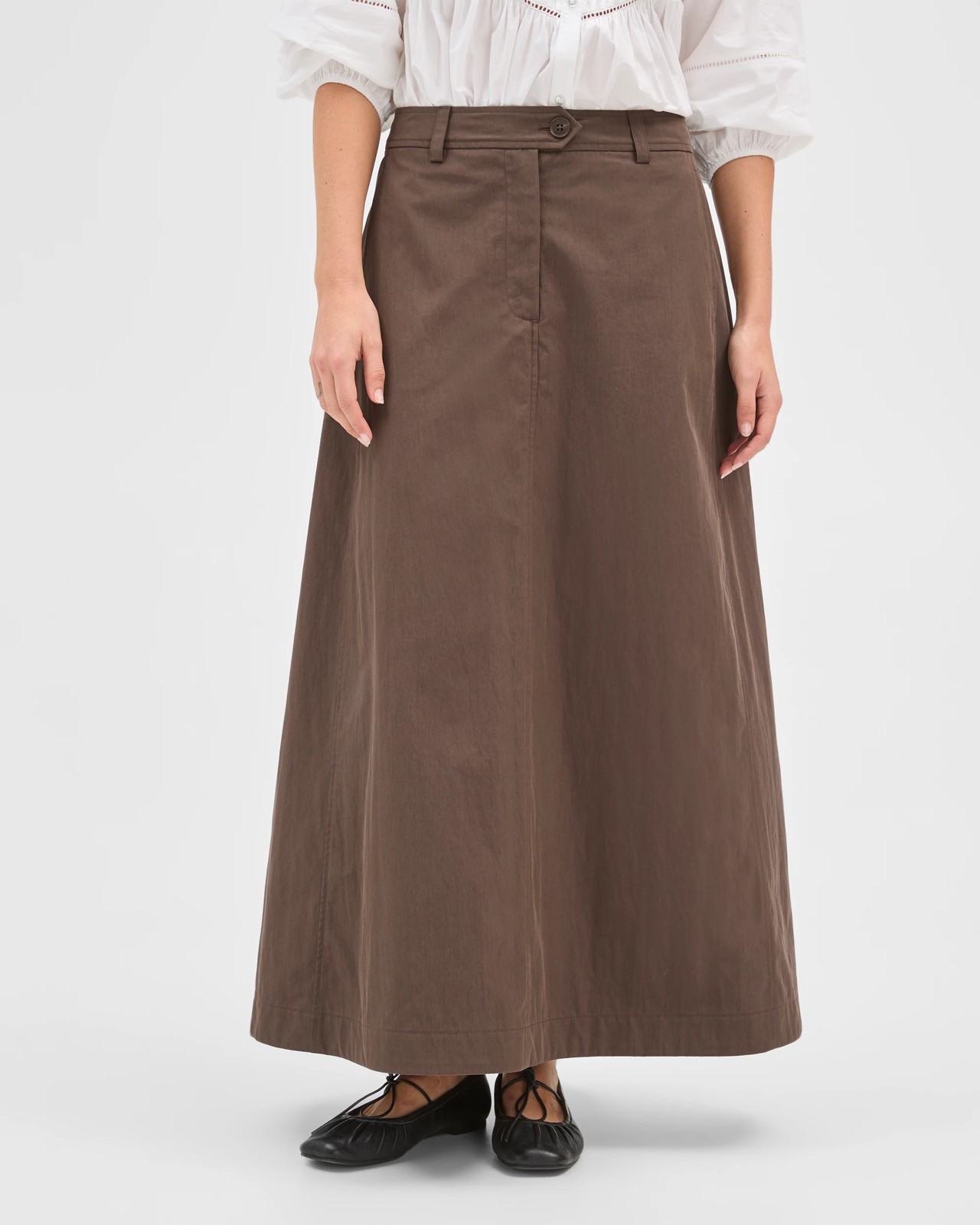 Australian Cotton Blend A-Line Maxi Skirt - Coffee Bean 4 of 5