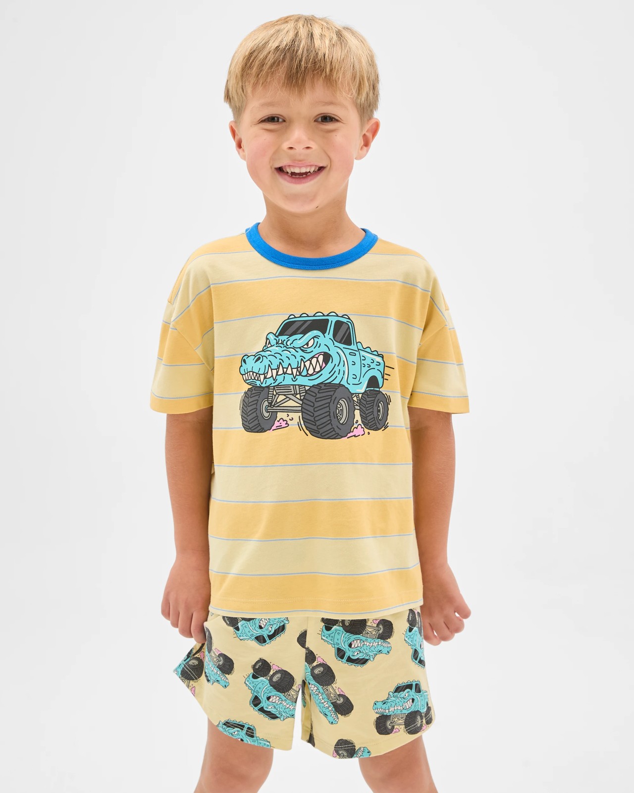 Australian Cotton Younger Boys Oversized Jersey Pyjama Set - Monster Truck Multi 2 of 6