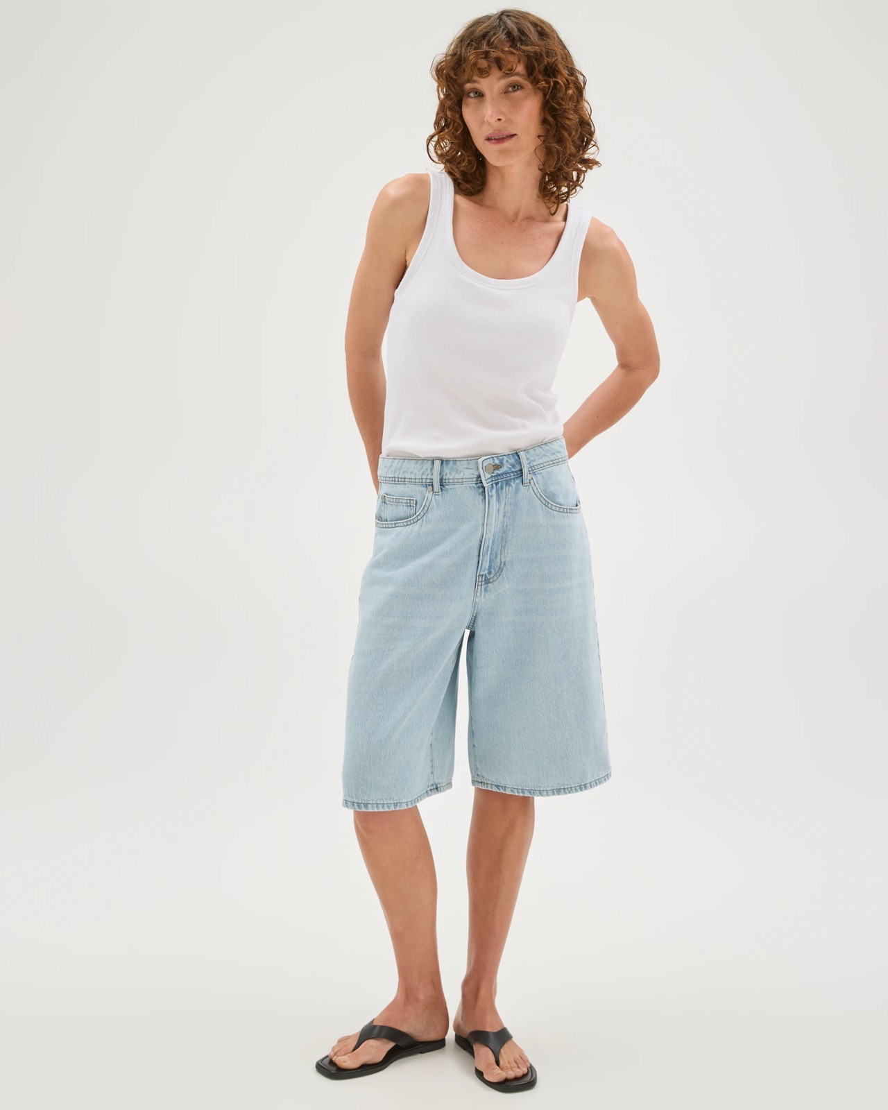 Australian Cotton Blend Scoop Neck Tank Top with Shelf Bra - White 2 of 6
