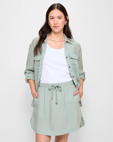 European Linen Pull On Mini Skirt