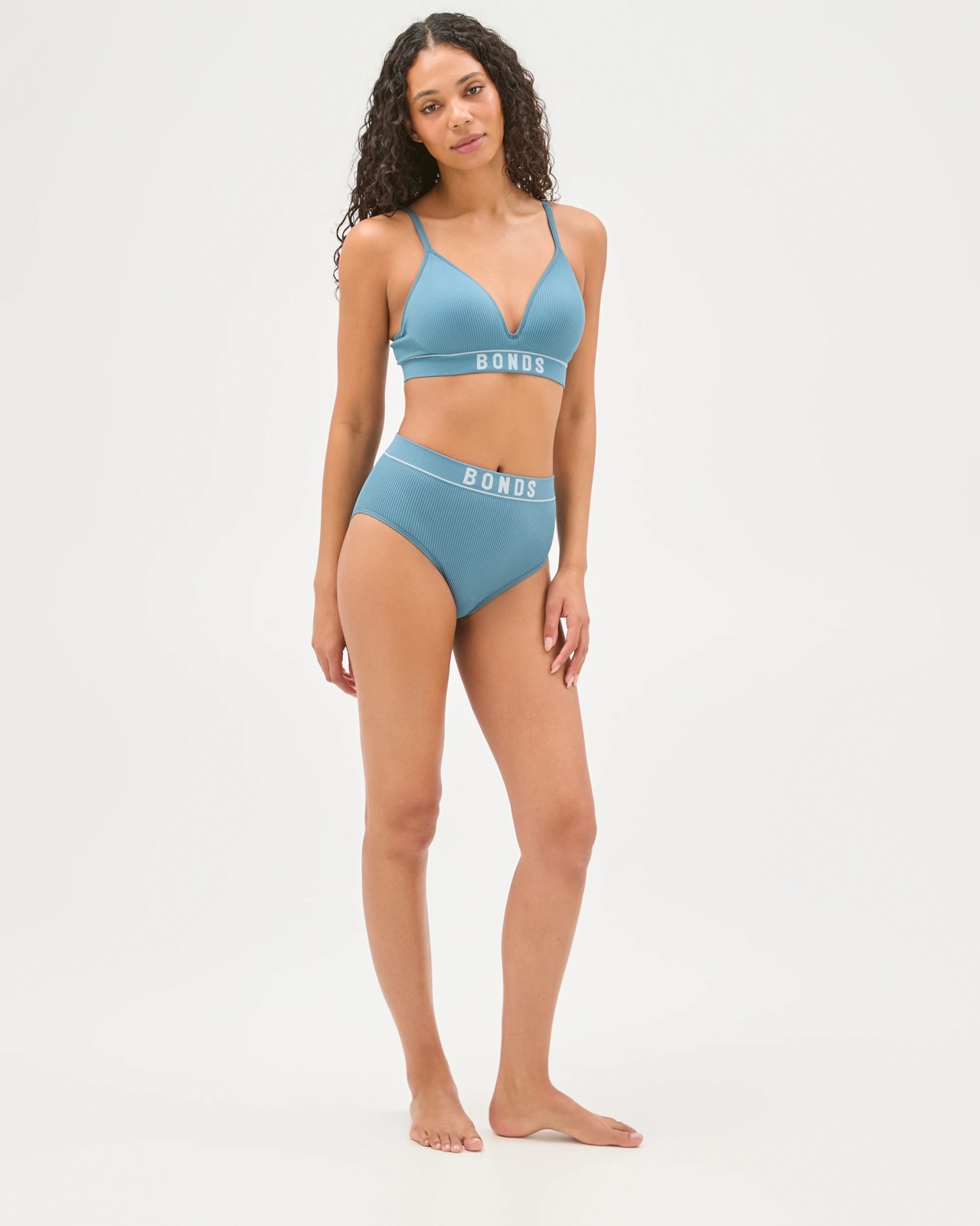 Bonds Retro Rib Wirefree T-Shirt Crop Bra - Dusted Teal 2 of 6