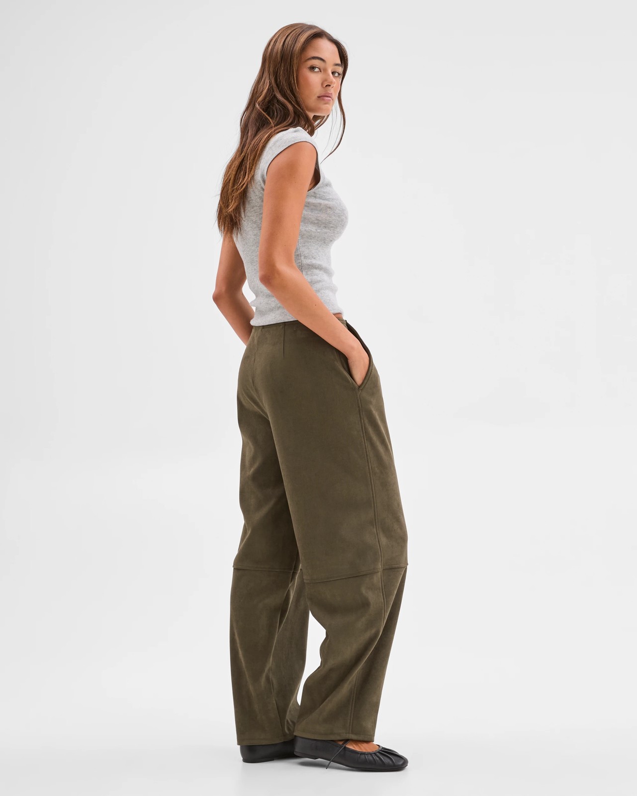 Lily Loves Faux Suede Barrel Leg Pants 4 of 6
