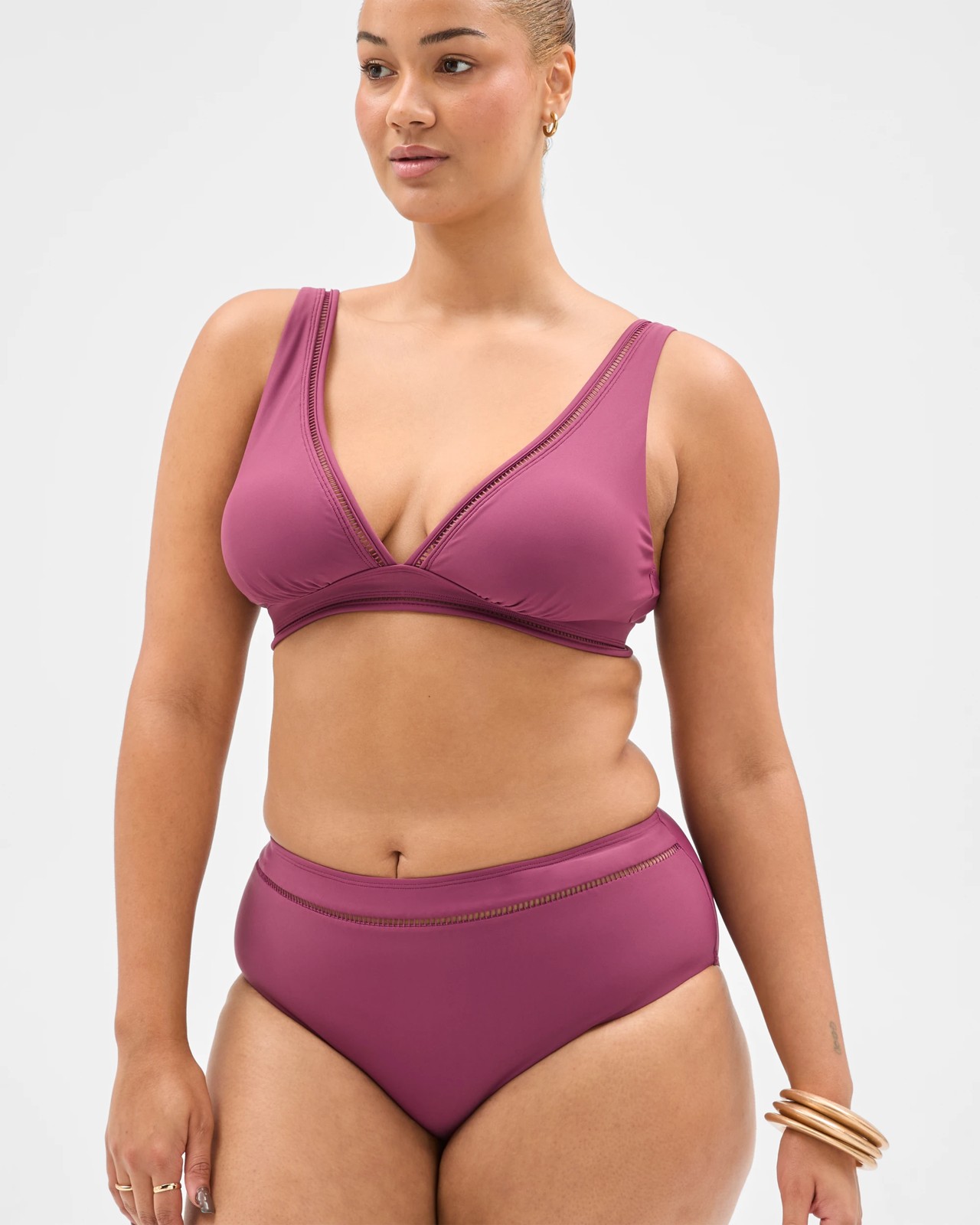 Shape Your Body Resort Ladder Trim High Waisted Matte Micro Swim Bikini Bottoms - Fig 3 of 6