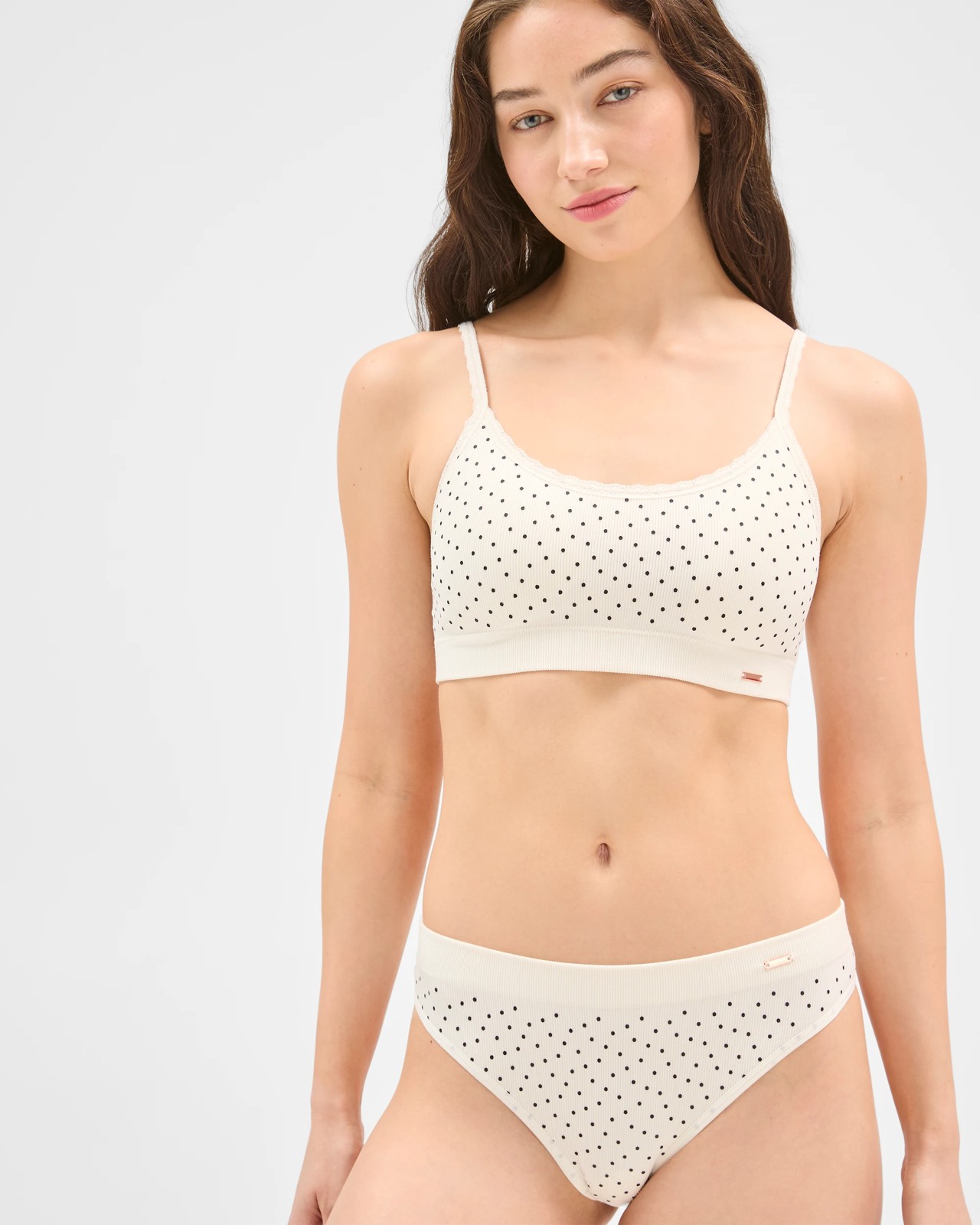 Lily Loves Rib and Lace Seamfree Crop Top - Gardenia Black Spot 3 of 5
