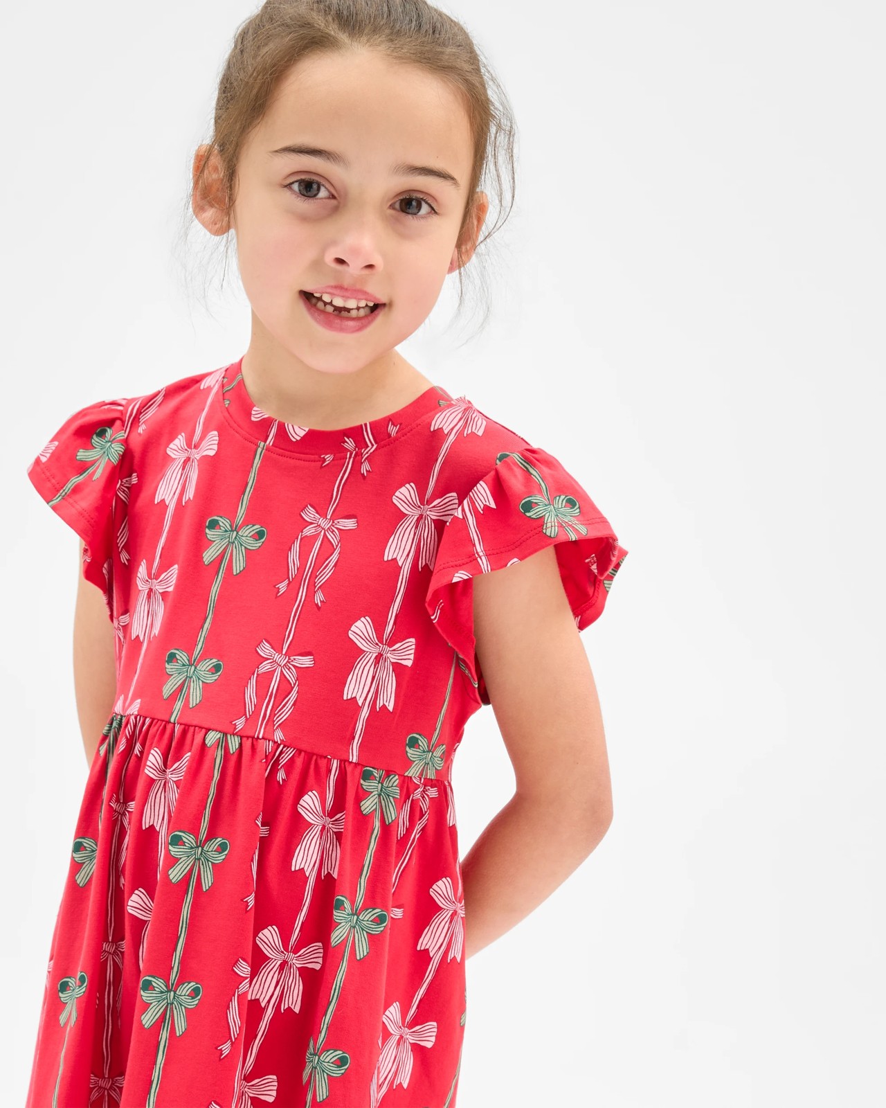 Australian Cotton Christmas Knit Dress - Red Base Bow 4 of 5