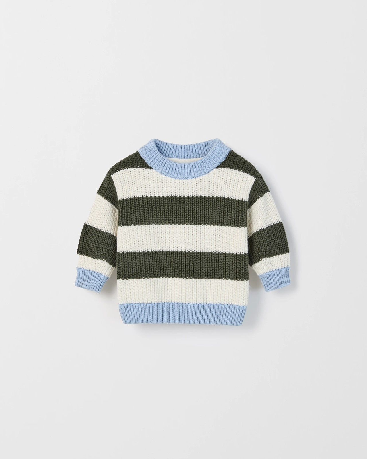 Baby Organic Cotton Chunky Rib Knit Jumper - Forest Green Stripe 3 of 4
