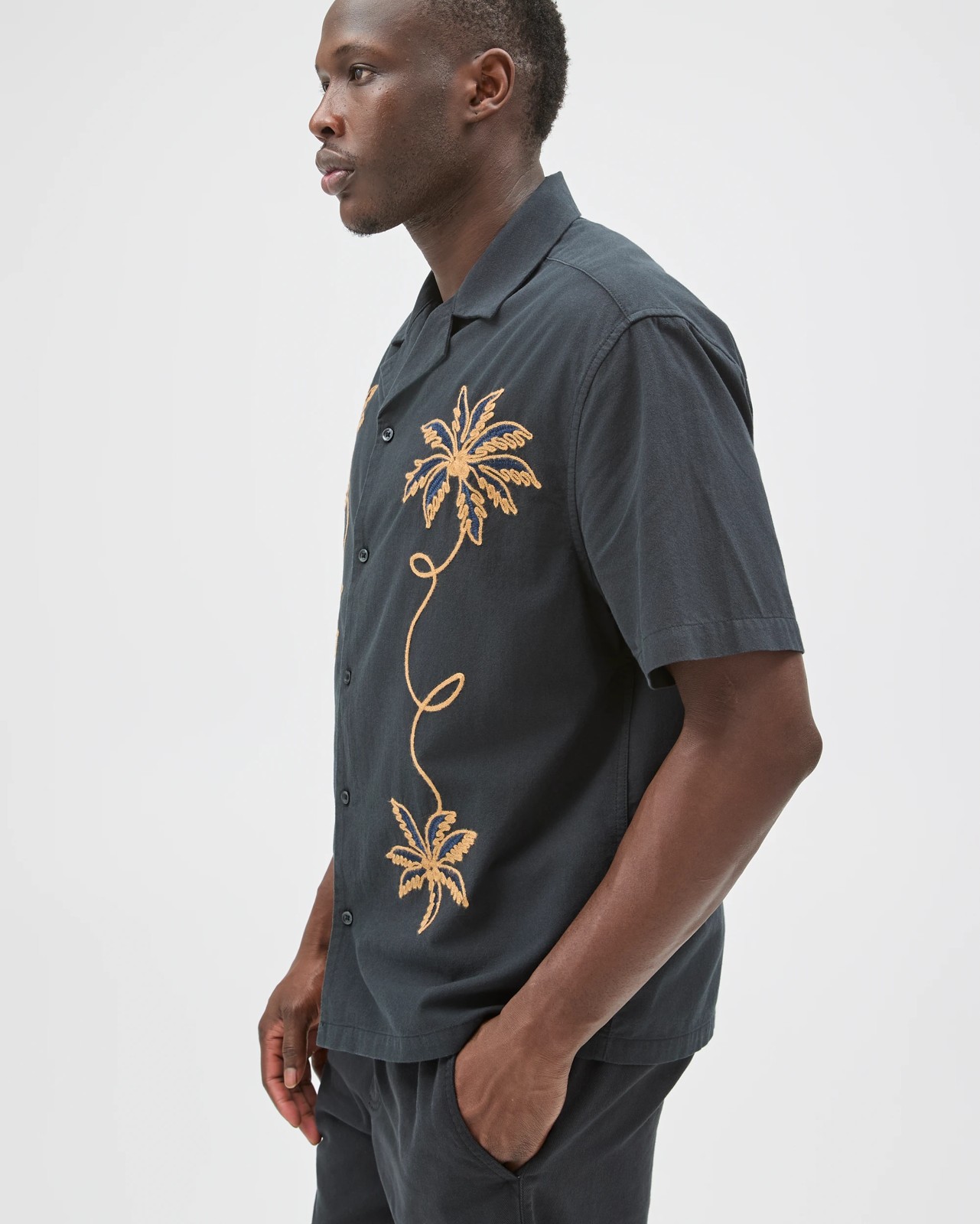 Commons Australian Cotton Short Sleeve Embroidered Boxy Fit Shirt - Black 4 of 5