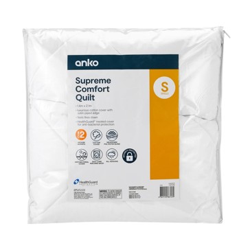 Medium Warmth Supreme Comfort Quilt, Single Bed - Anko