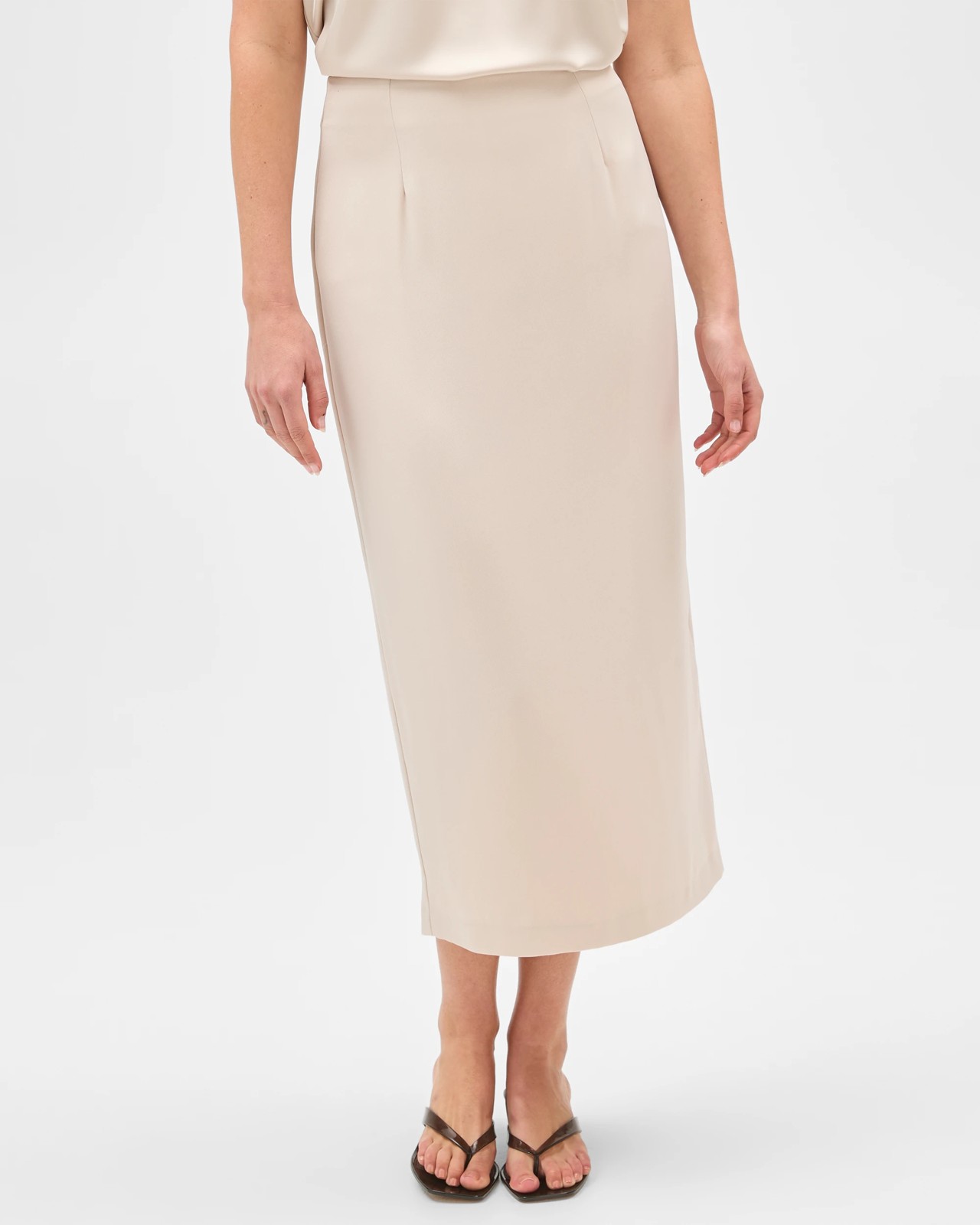 Preview Fiona Tailored Column Midi Satin Skirt 5 of 5