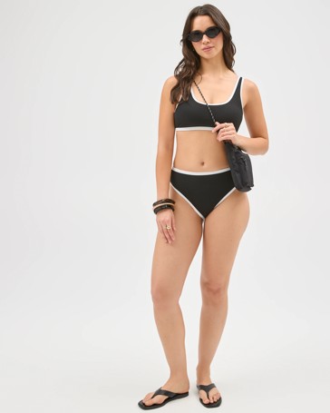 High Waisted High Cut Crinkle Bikini Briefs