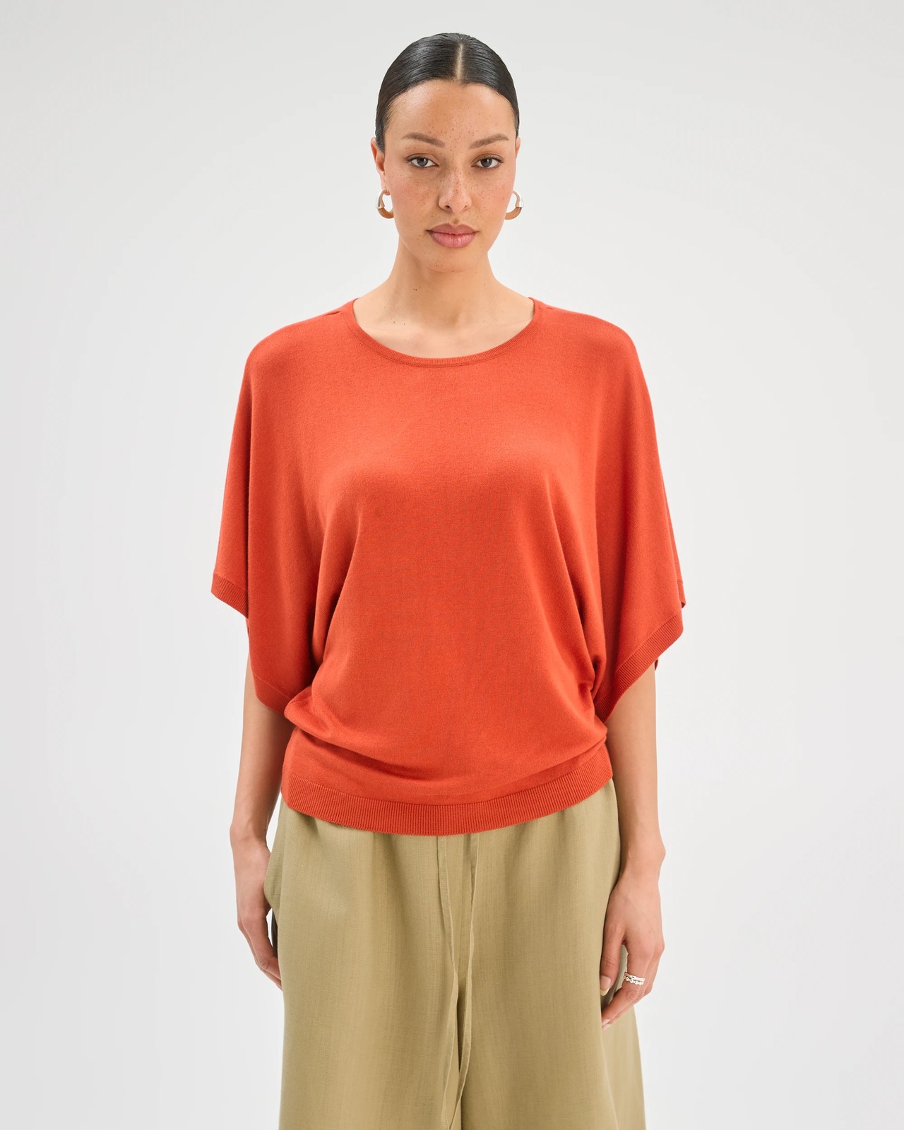 Batwing Sleeve Knitted T-Shirt - Burnt Amber 4 of 5