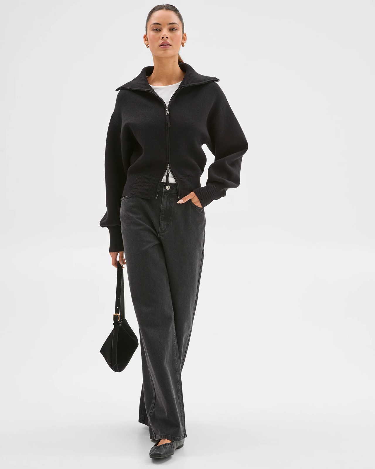 Lily Loves Long Cocoon Sleeve Zip Through Cardigan - Black 3 of 6