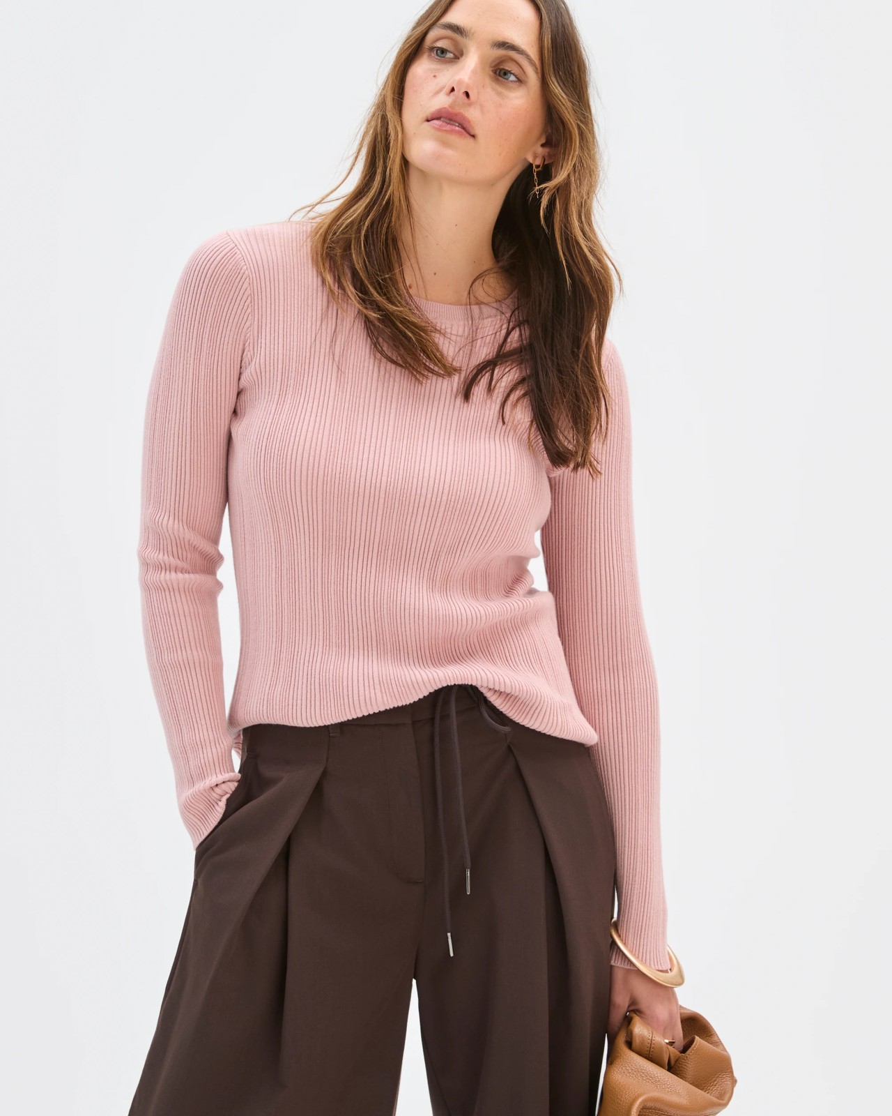 Australian Cotton Blend Variegated Rib Knitted Jumper - Soft Blush 3 of 5