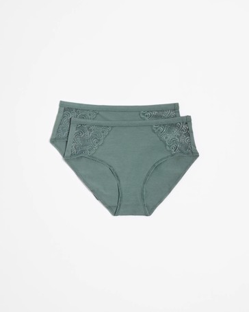 2 Pack Australian Cotton and Lace Midi Briefs