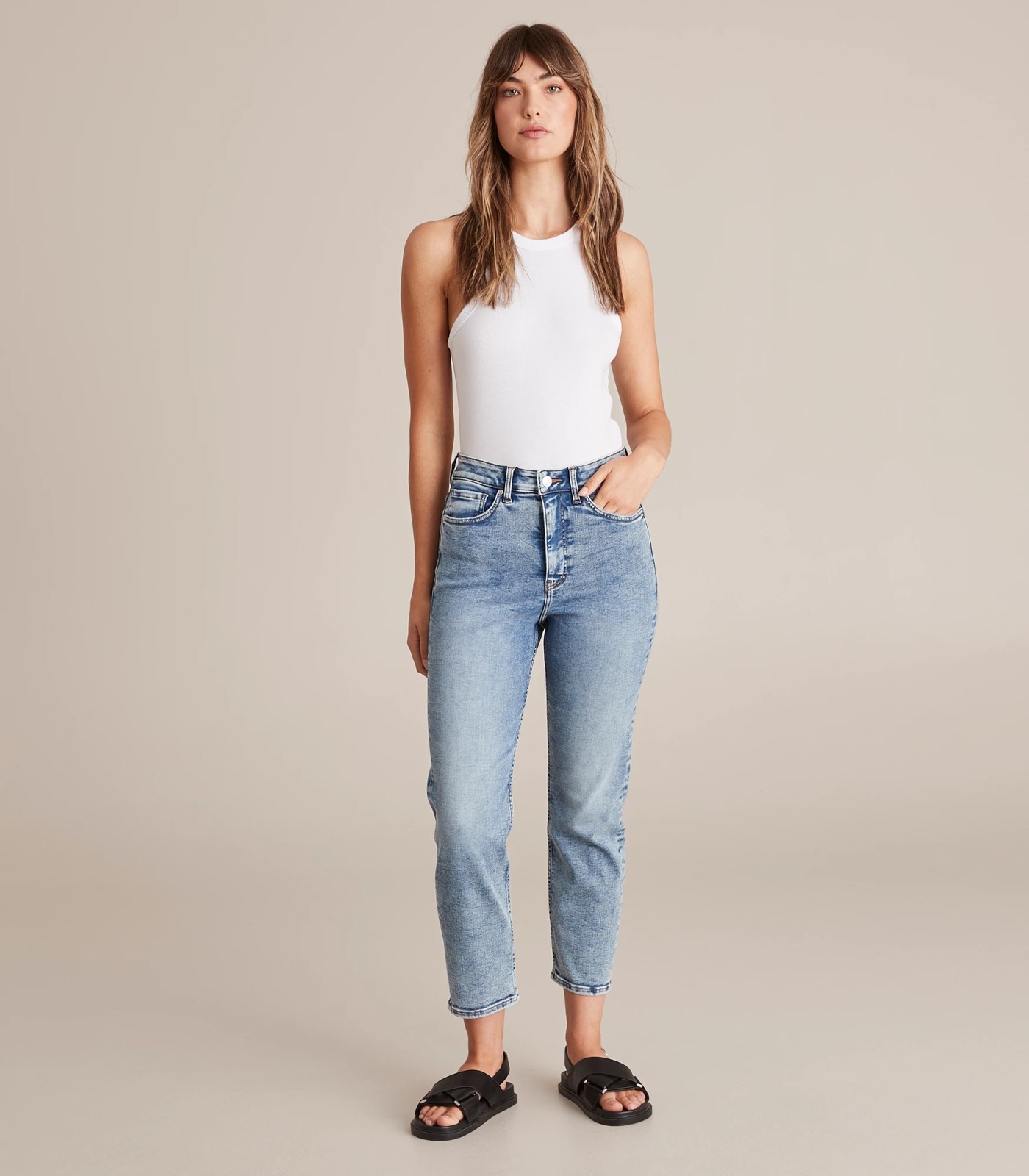 Shape Your Body Super High Rise Crop Length Straight Denim Jeans