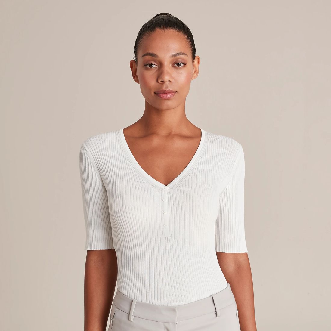 V-Neck Henley Top - Preview - White | Target Australia