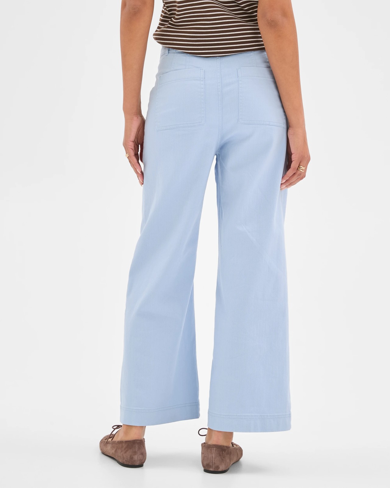 Australian Cotton Blend Stretch Twill Wide Leg Pants - Sky Blue 6 of 6