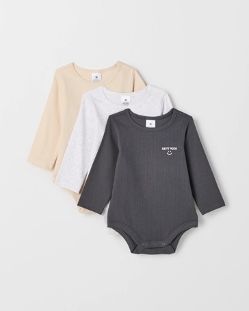 Baby Organic Cotton 3 Pack Ribbed Printed Bodysuits