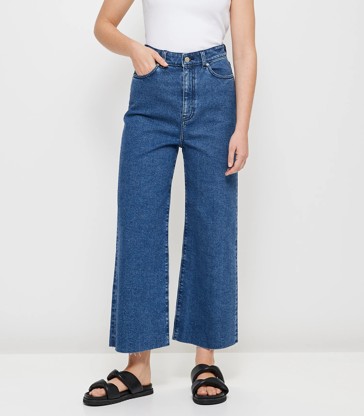 Kelsey Wide Leg High Rise Crop Length Denim Jeans