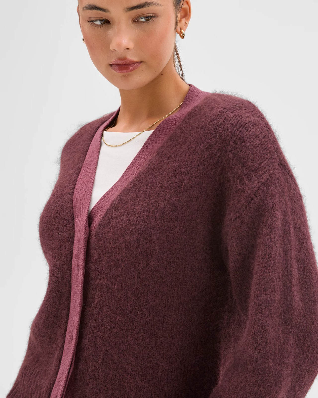 Lily Loves Contrast Bind Cardigan - Fudge 6 of 6