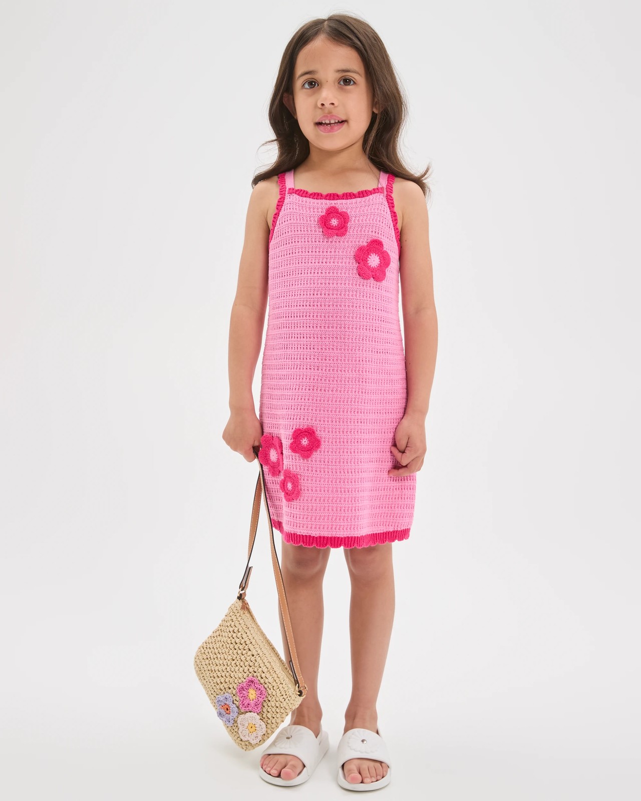 Australian Cotton Crochet Knit Dress - Dark Pink Floral 4 of 5