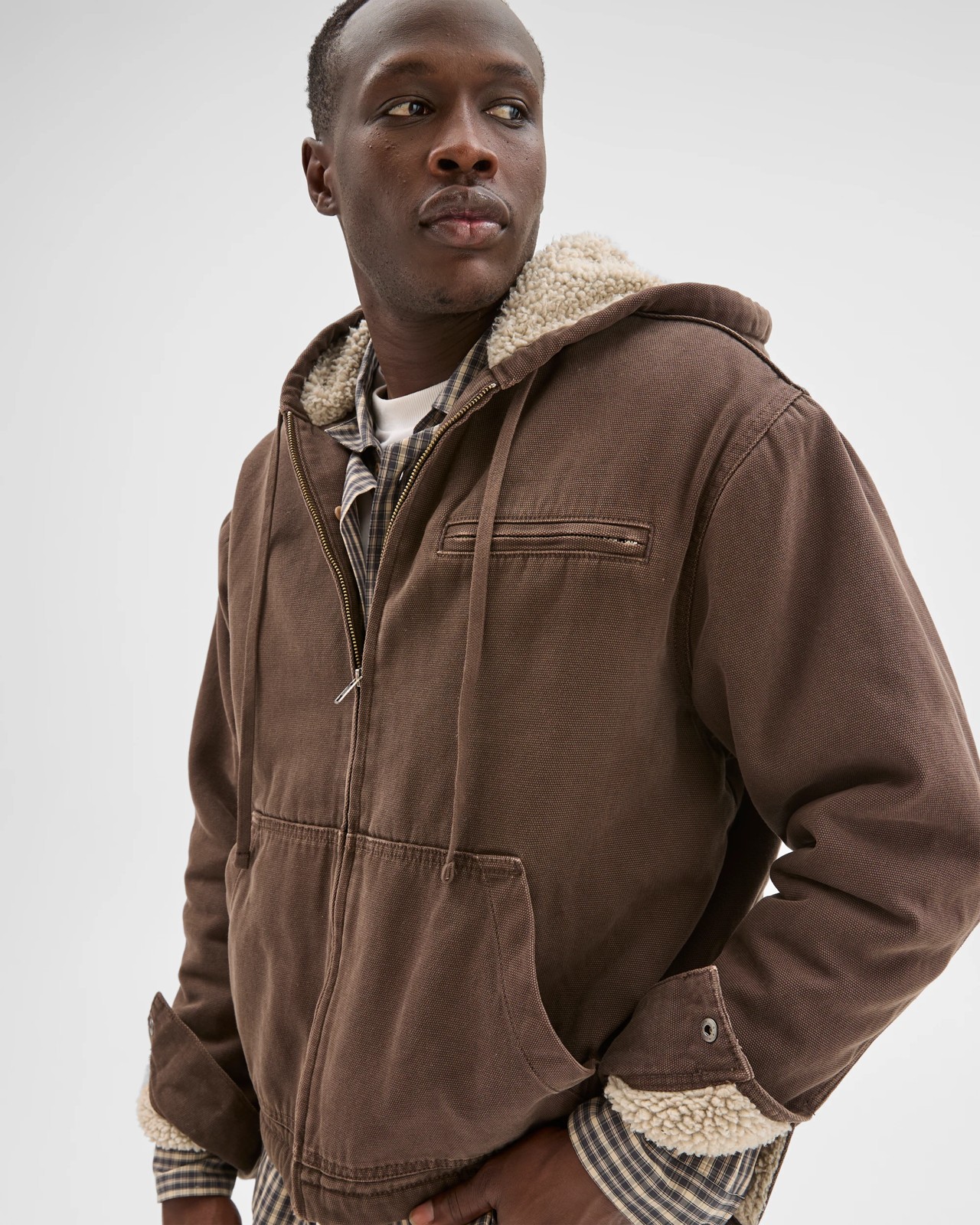Commons Heavyweight Washed Hooded Worker Jacket - Choc Brown 3 of 6
