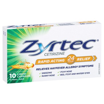 10 Pack Zyrtec Rapid Acting Hayfever Allergy Relief Antihistamine Liquid Capsules
