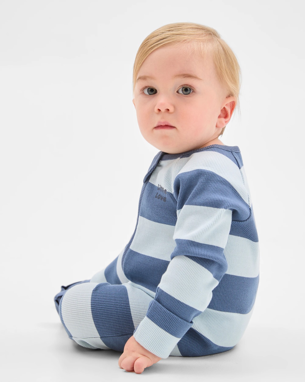 Baby Organic Cotton Rib Zip Footless Coverall - Vintage Indigo Stripe 3 of 5