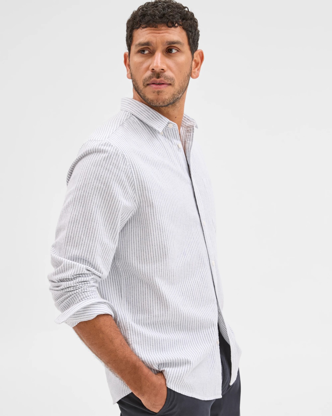 Australian Cotton Blend Brushed Oxford Shirt - Blue / Stripe 4 of 6