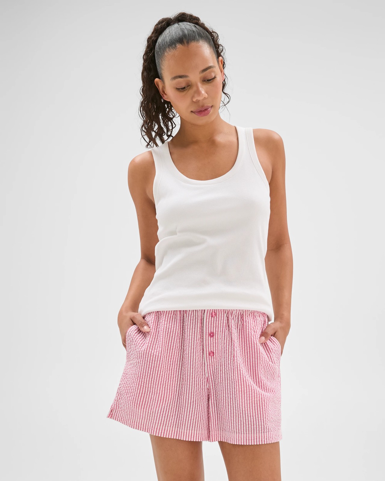 Cotton Seersucker Sleep Boxer Shorts - Pink Stripe 3 of 5