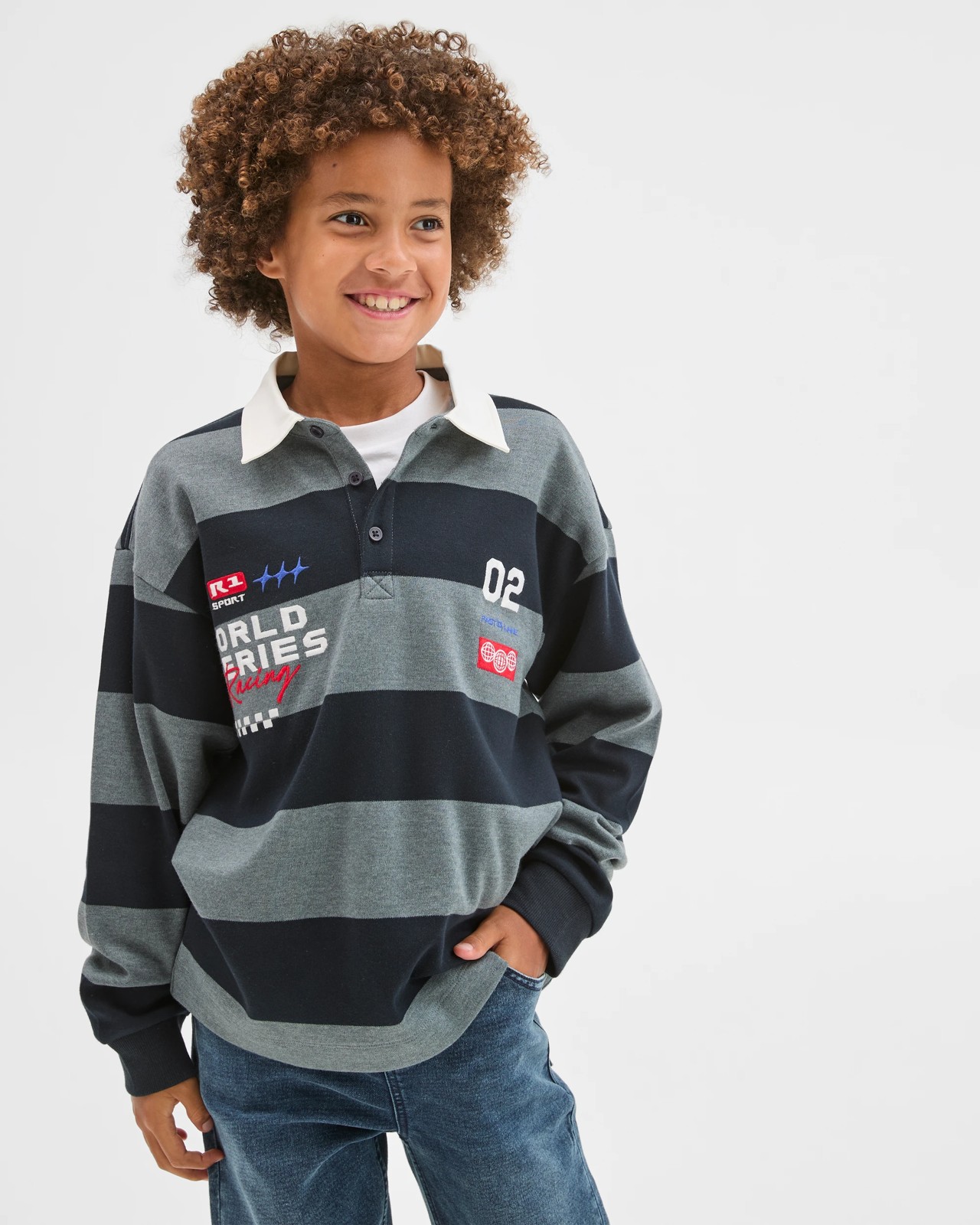 Australian Cotton Stripe Rugby T-Shirt - Black / Dark Grey 2 of 5