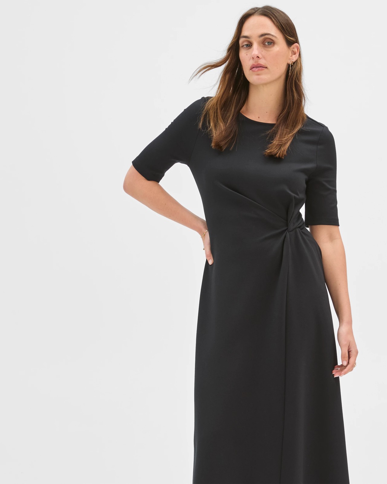 Preview Ponte Twist Detail Midi Dress - Black 3 of 5