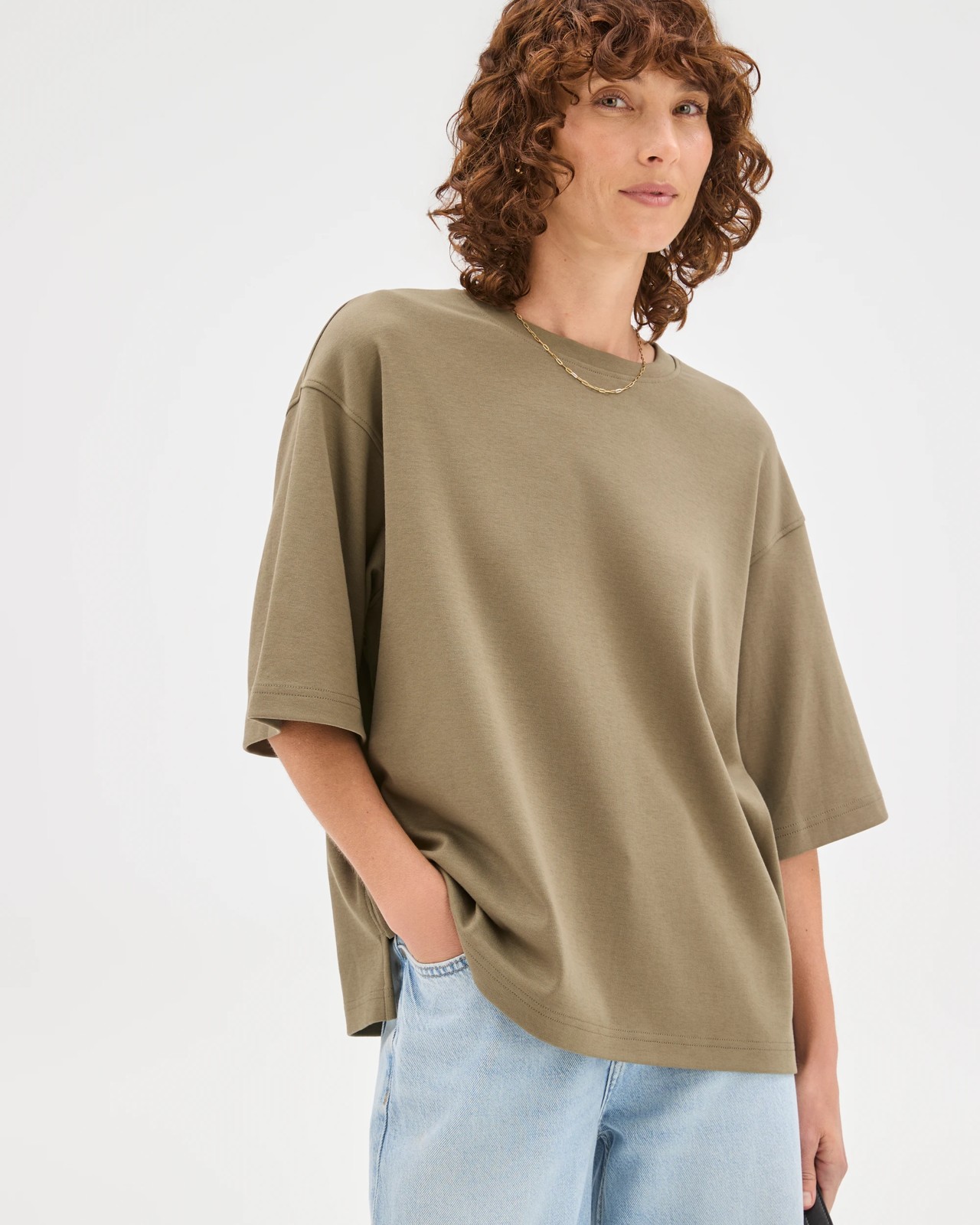 Australian Cotton Heavyweight Boxy T-Shirt - Dusty Olive 3 of 5