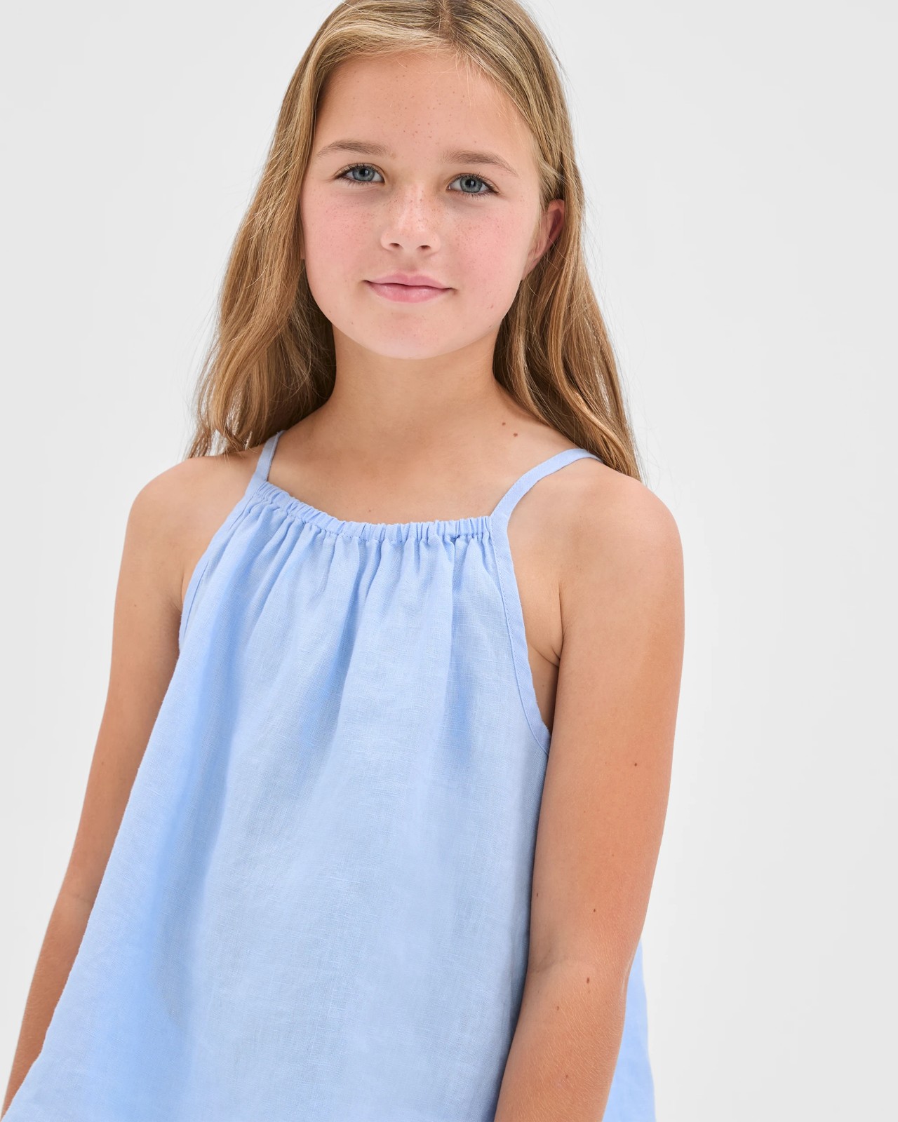 European Linen Scallop Hem Cami - Blue 3 of 6