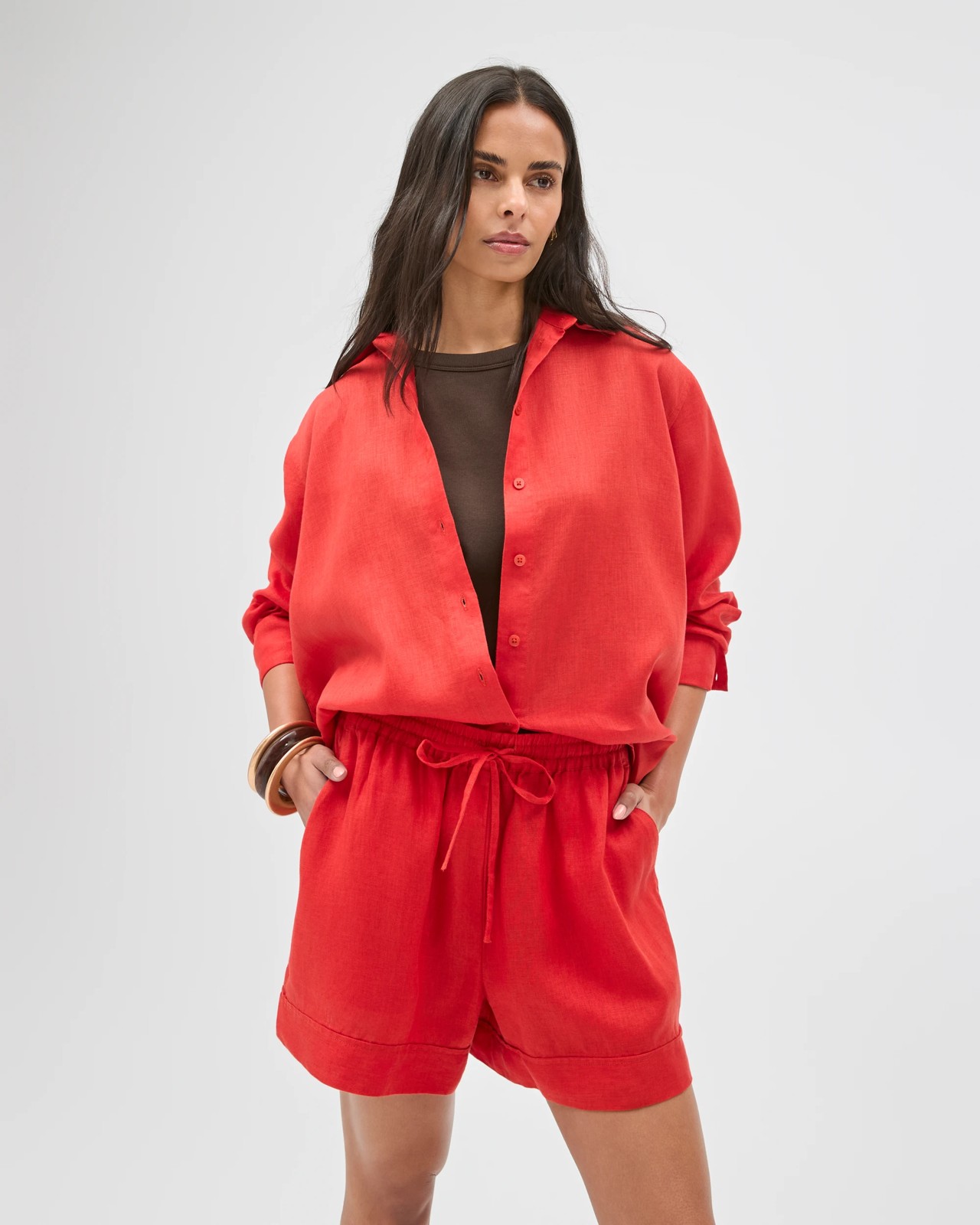 European Linen Pull On Shorts - Warm Terracotta 3 of 5
