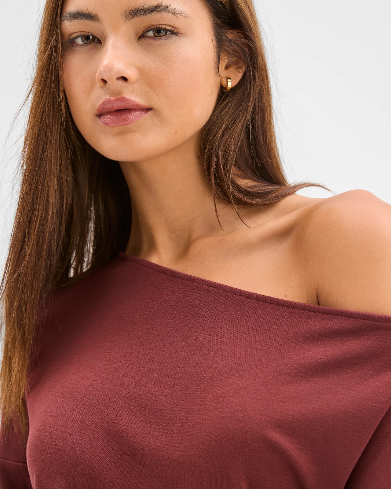 Lily Loves Asymmetrical Boat Neck Skivvy Top - Merlot Burgundy 4 of 5