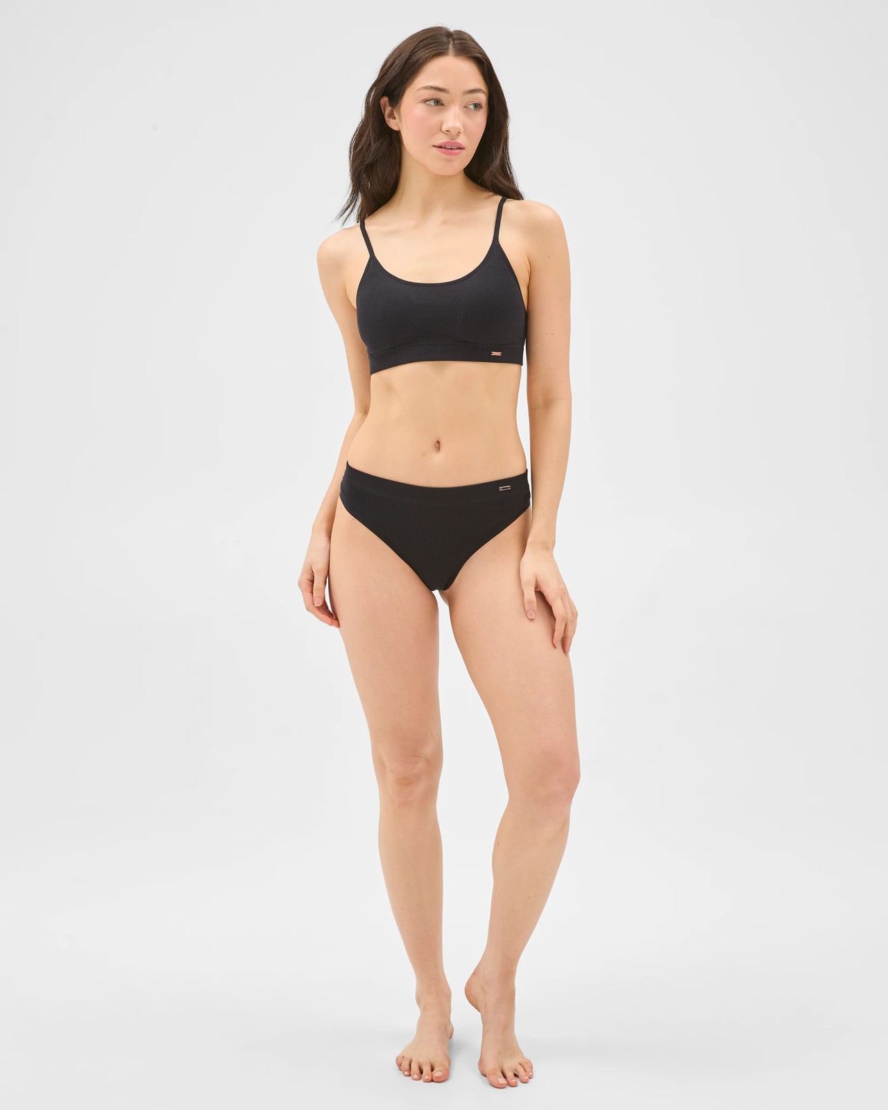 Lily Loves Rib Wirefree Crop Top - Black 2 of 5